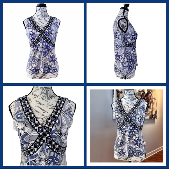 Tahari ASL Women’s Fitted Sleeveless Tank Top. Purple, Blue. 6 - Picture 10 of 11